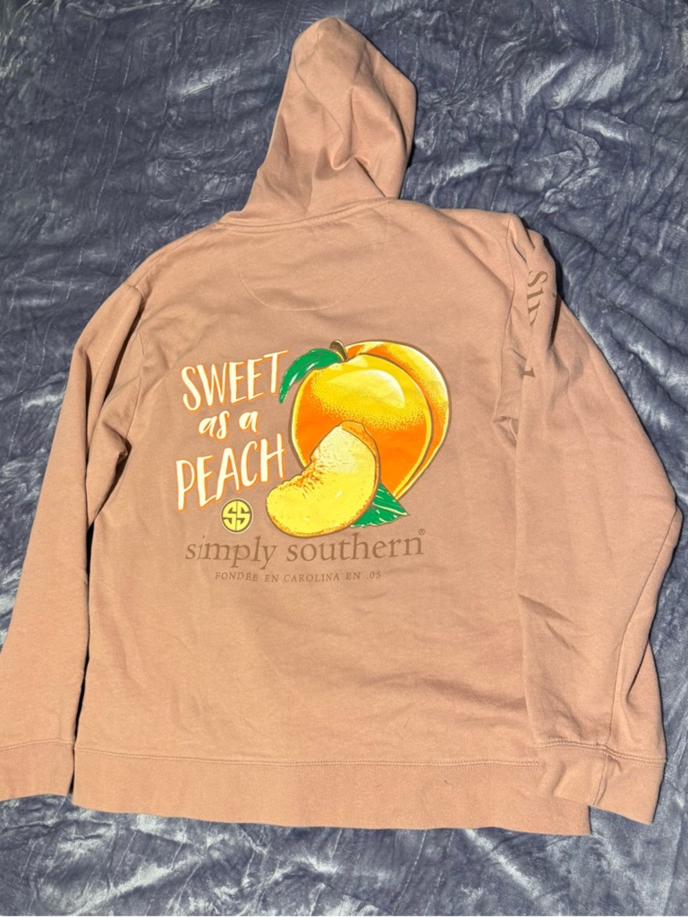 Simply Southern Pink Peach Hoodie Women Medium Sweet As A Peach Graphic Pullover
